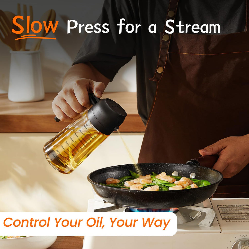 TrendPlain 16oz Olive Oil Spray Bottle - 2 in 1 Olive Oil Dispenser Bottle for Kitchen Accessories - Kitchen Gadgets, For Air Fryer