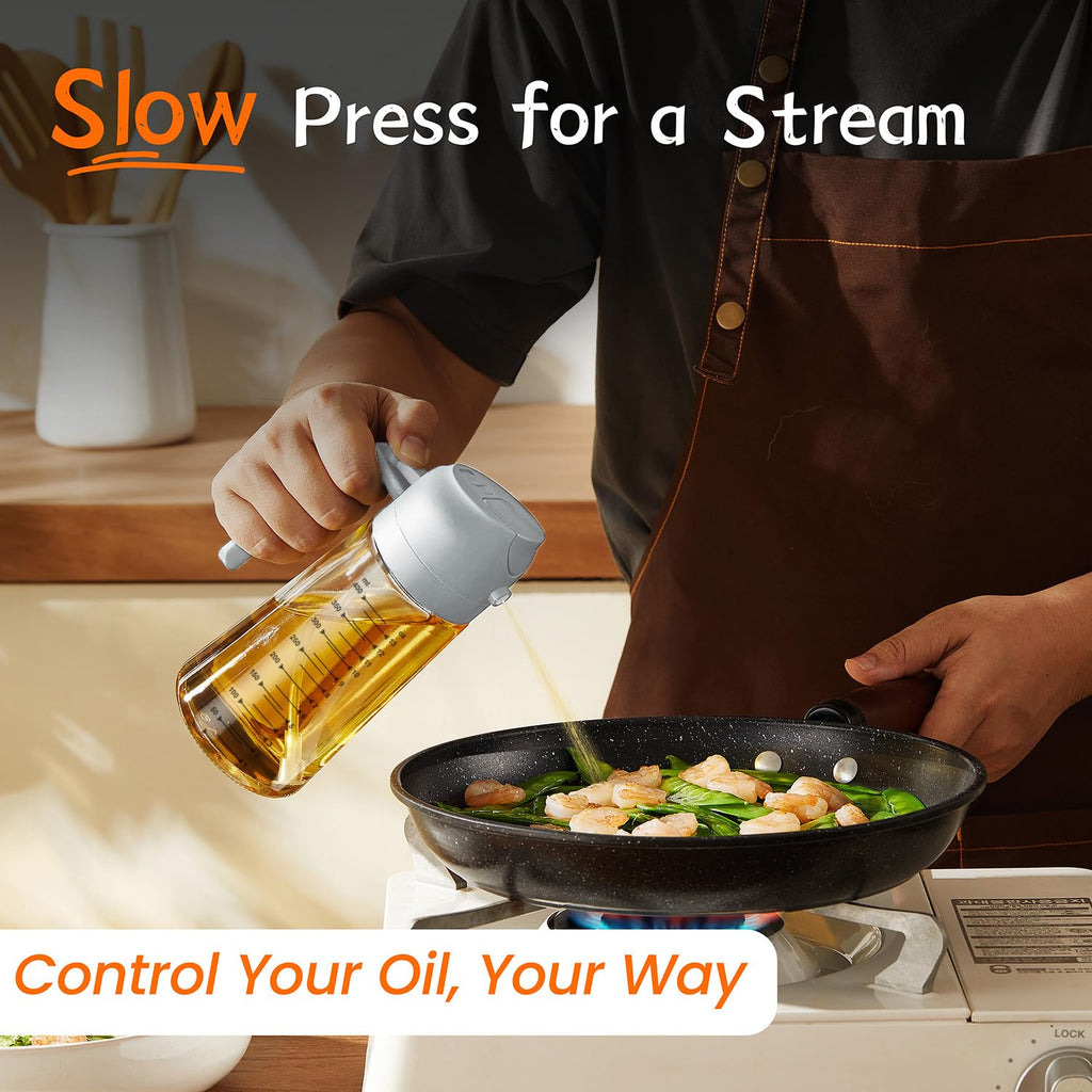 TrendPlain 16oz Olive Oil Spray Bottle - 2 in 1 Olive Oil Dispenser Bottle for Kitchen Accessories - Kitchen Gadgets, For Air Fryer
