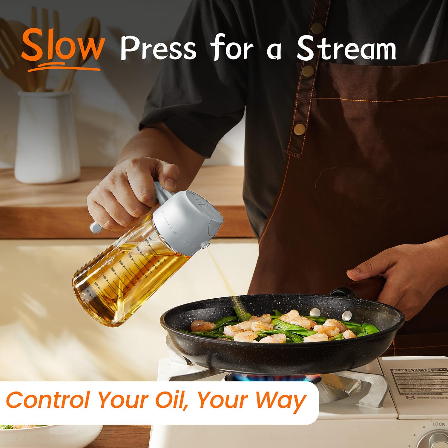 TrendPlain 16oz Olive Oil Spray Bottle - 2 in 1 Olive Oil Dispenser Bottle for Kitchen Accessories - Kitchen Gadgets, For Air Fryer
