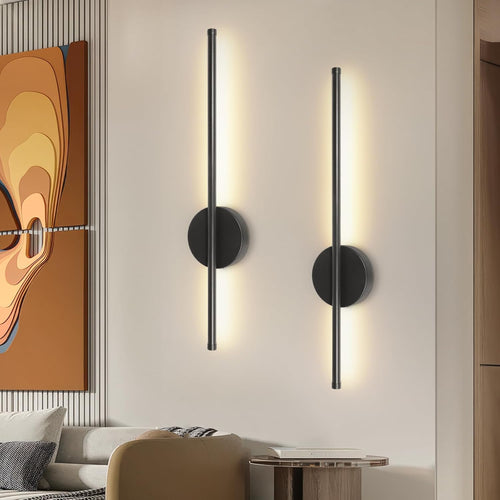 Rechargeable Wall Lights for Home Decor, Battery Operated Wall Lights 3 Color Temperature, Wall Lamp Dimmable Wireless with Remote Control Black 60CM for Living Room Bedroom Hallway, 2 Pack