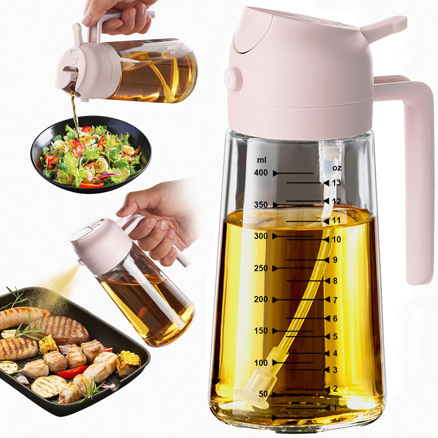 TrendPlain 16oz Olive Oil Spray Bottle - 2 in 1 Olive Oil Dispenser Bottle for Kitchen Accessories - Kitchen Gadgets, For Air Fryer