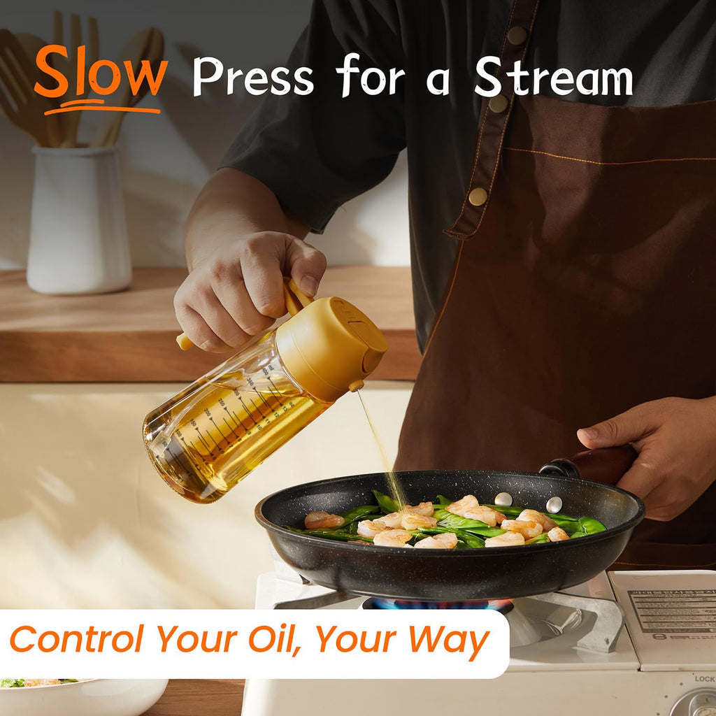 TrendPlain 16oz Olive Oil Spray Bottle - 2 in 1 Olive Oil Dispenser Bottle for Kitchen Accessories - Kitchen Gadgets, For Air Fryer