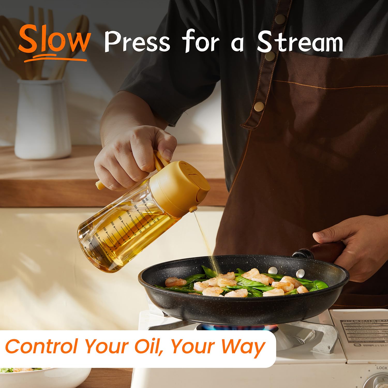 TrendPlain 16oz Olive Oil Spray Bottle - 2 in 1 Olive Oil Dispenser Bottle for Kitchen Accessories - Kitchen Gadgets, For Air Fryer