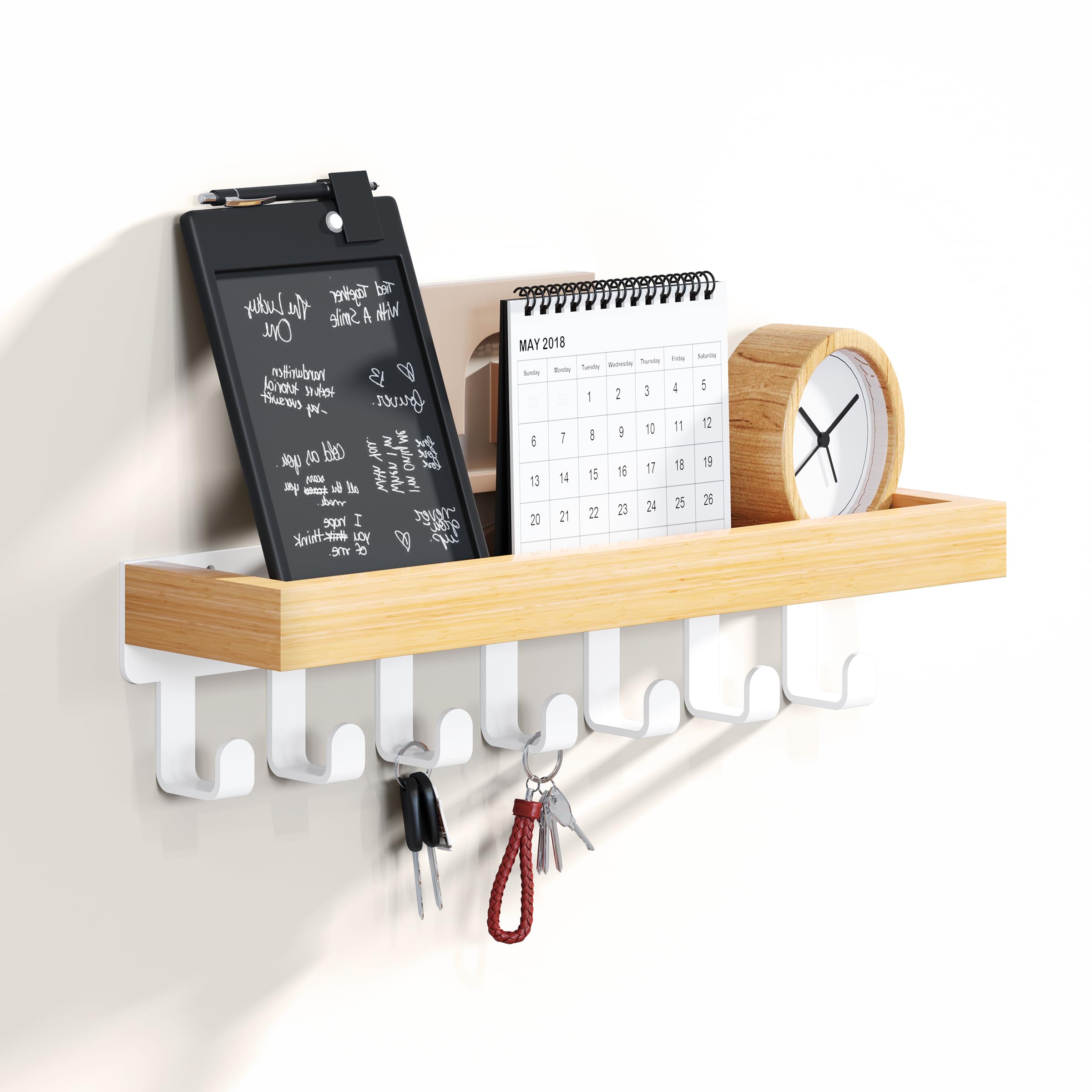 SWTYMIKI Key Holder with Wood Tray and 6 Hooks, Wall Mounted Key Racks, Key Hangers Home Decor Key Rack Mail Organizer for Hallway, Entryway, Bedroom, Mudroom, Office