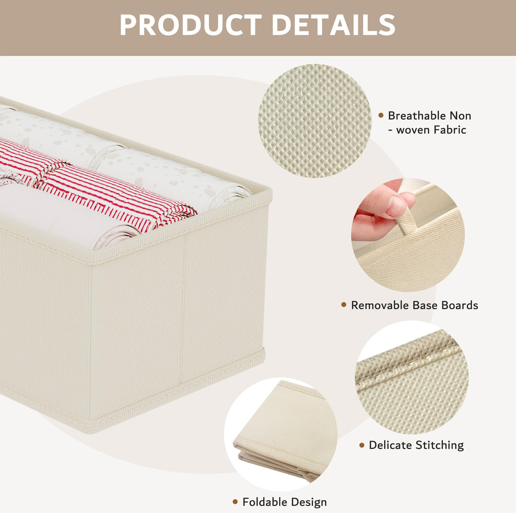 XIVIRACK 10 Pack Drawer Organizer for Clothes, Underwear Drawer Organizer Bins, Foldable Fabric Closet Storage Organizers, Drawer Dividers for Bras Undies Socks Ties, Beige