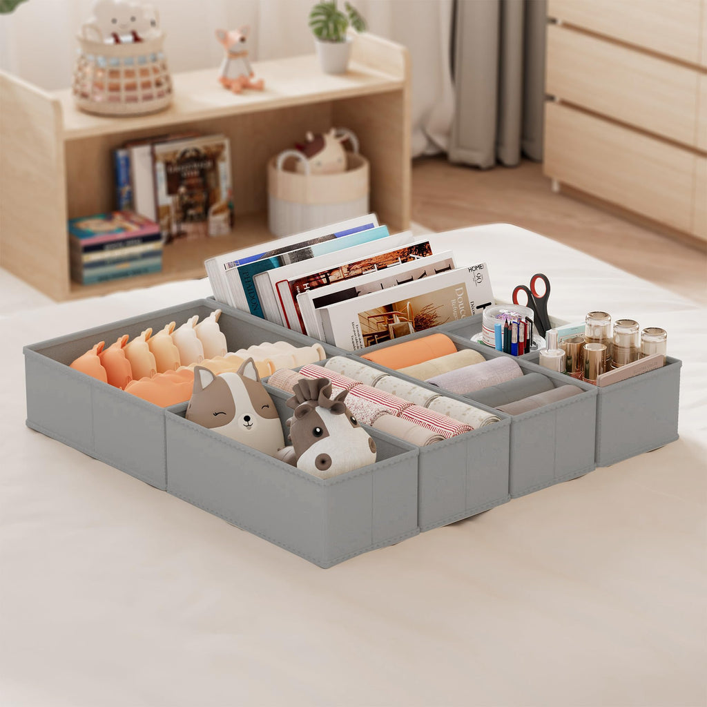 XIVIRACK 10 Pack Drawer Organizer for Clothes, Underwear Drawer Organizer Bins, Foldable Fabric Closet Storage Organizers, Drawer Dividers for Bras Undies Socks Ties, Beige