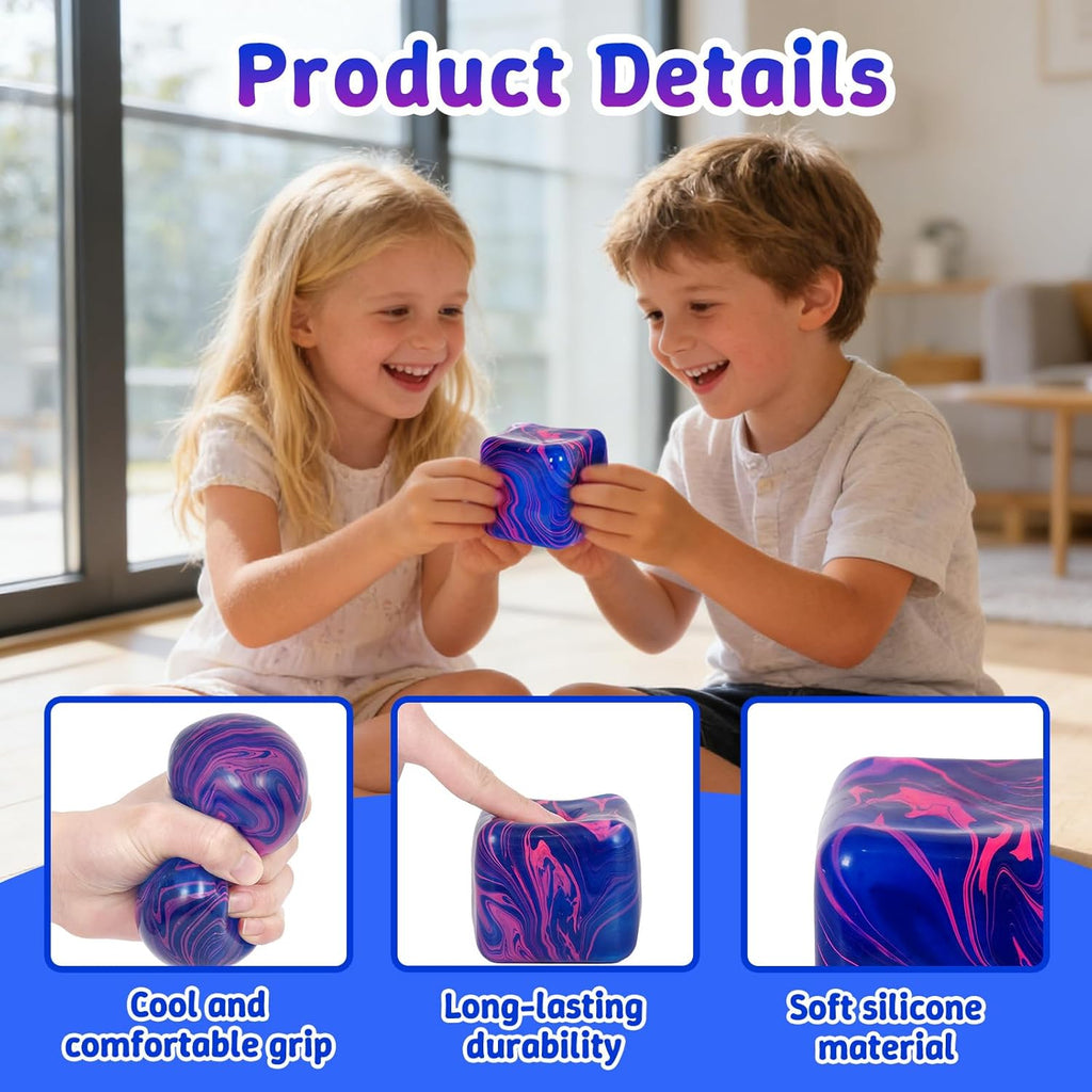 Flow Ice Cube Plus Squeeze Toys, Thickened Soft Squishy Fidget Toy with Smooth Ripple Texture, Durable Stress Squeeze Toy for Repetitive Sensory Play(2.76in)(Blue)