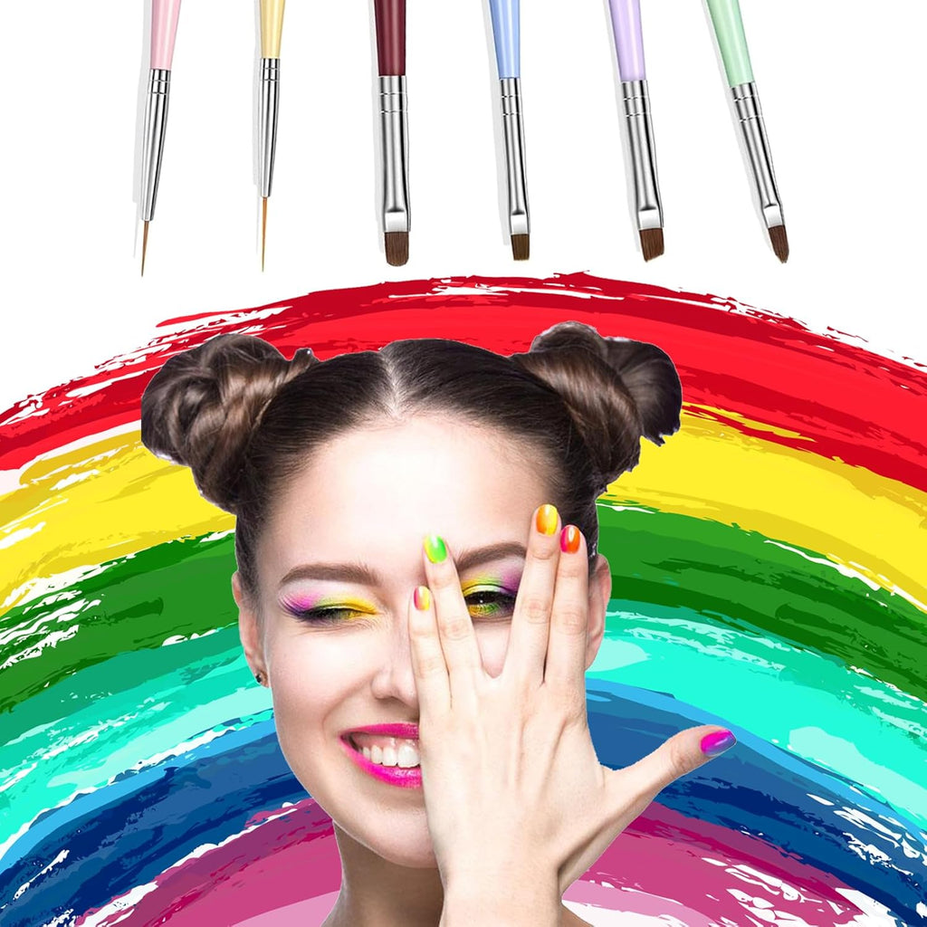 6 PCS Nail Art Brushes, Nail Design Painting Brush Set with Nail Polish Brush, Nail Liner Brush, Nail Extension Gel Brush, Builder Nail Gel Brush, and Multi-Size Dotting Pens for DIY Nail Art