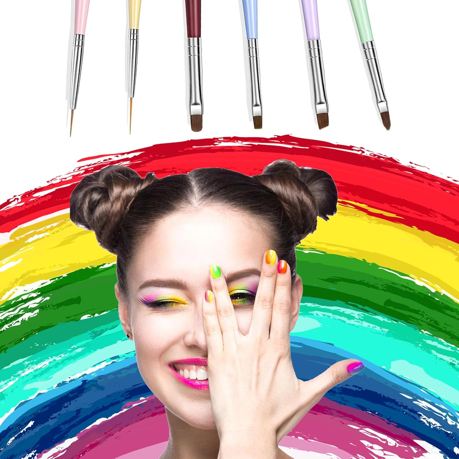 6 PCS Nail Art Brushes, Nail Design Painting Brush Set with Nail Polish Brush, Nail Liner Brush, Nail Extension Gel Brush, Builder Nail Gel Brush, and Multi-Size Dotting Pens for DIY Nail Art