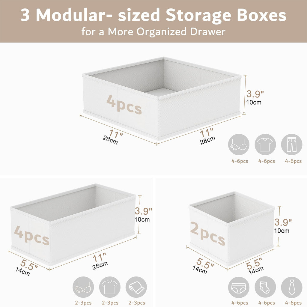XIVIRACK 10 Pack Drawer Organizer for Clothes, Underwear Drawer Organizer Bins, Foldable Fabric Closet Storage Organizers, Drawer Dividers for Bras Undies Socks Ties, Beige