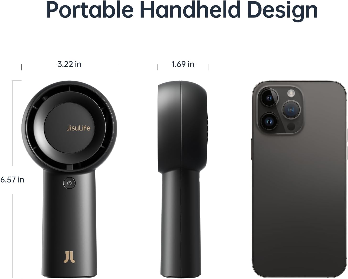 JISULIFE Handheld Portable Turbo Fan [18H Max Cooling Time], 6000mAh USB Rechargeable Personal Battery Operated Lash Small Pocket Fan with 5 Speeds for Travel/Outdoor/Home/Office - Black