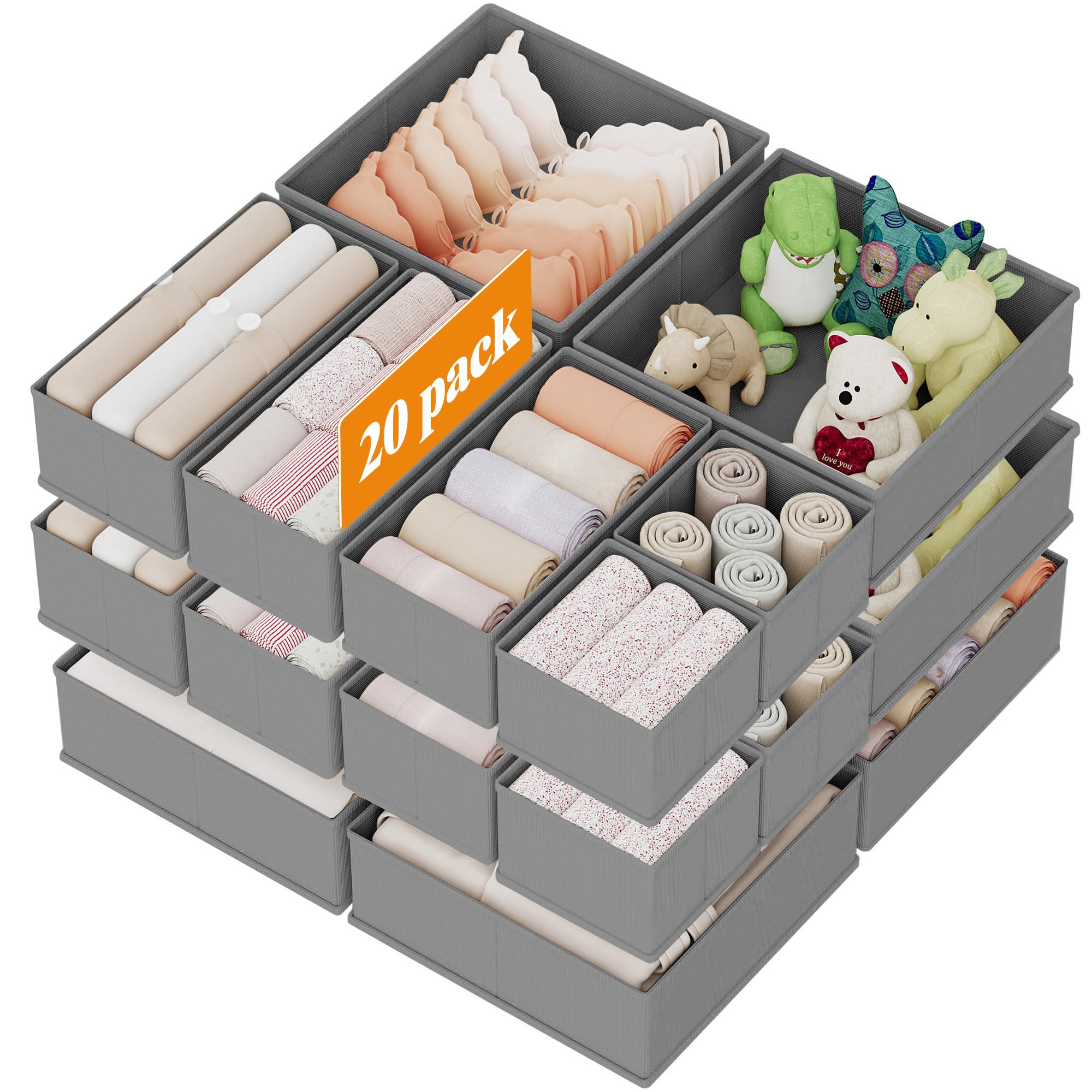 XIVIRACK 10 Pack Drawer Organizer for Clothes, Underwear Drawer Organizer Bins, Foldable Fabric Closet Storage Organizers, Drawer Dividers for Bras Undies Socks Ties, Beige