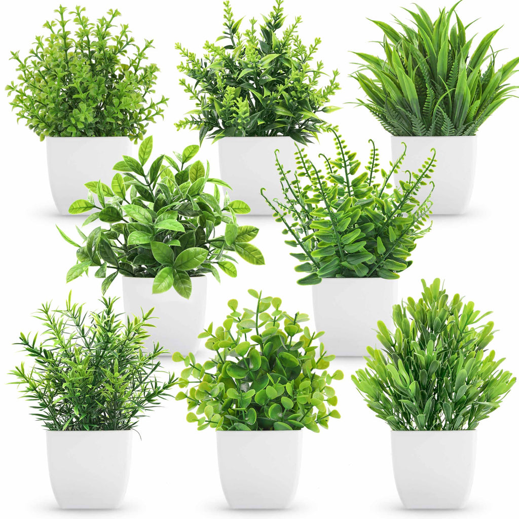 Der Rose 6 Pack Small Fake Plants Artificial Plants in Pots for Home Bthroom Bedroom Living Room Decor Indoor（White）