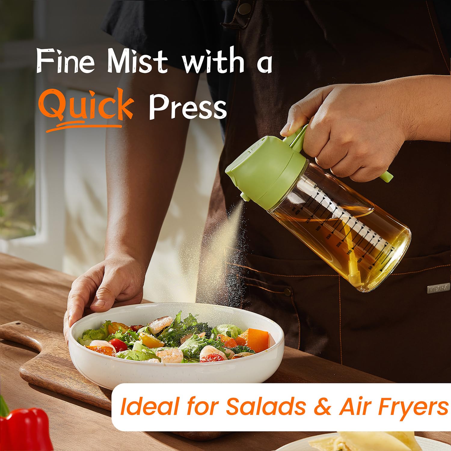 TrendPlain 16oz Olive Oil Spray Bottle - 2 in 1 Olive Oil Dispenser Bottle for Kitchen Accessories - Kitchen Gadgets, For Air Fryer