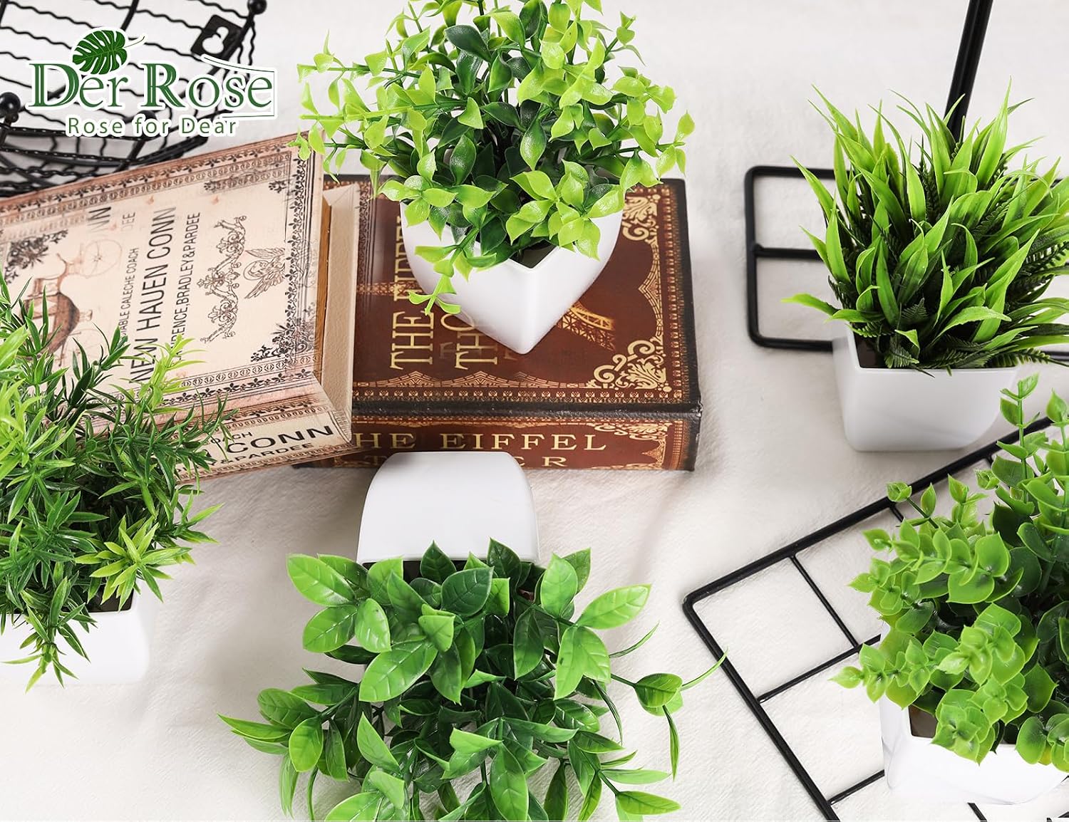 Der Rose 6 Pack Small Fake Plants Artificial Plants in Pots for Home Bthroom Bedroom Living Room Decor Indoor（White）