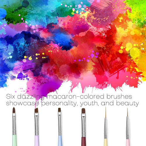 6 PCS Nail Art Brushes, Nail Design Painting Brush Set with Nail Polish Brush, Nail Liner Brush, Nail Extension Gel Brush, Builder Nail Gel Brush, and Multi-Size Dotting Pens for DIY Nail Art