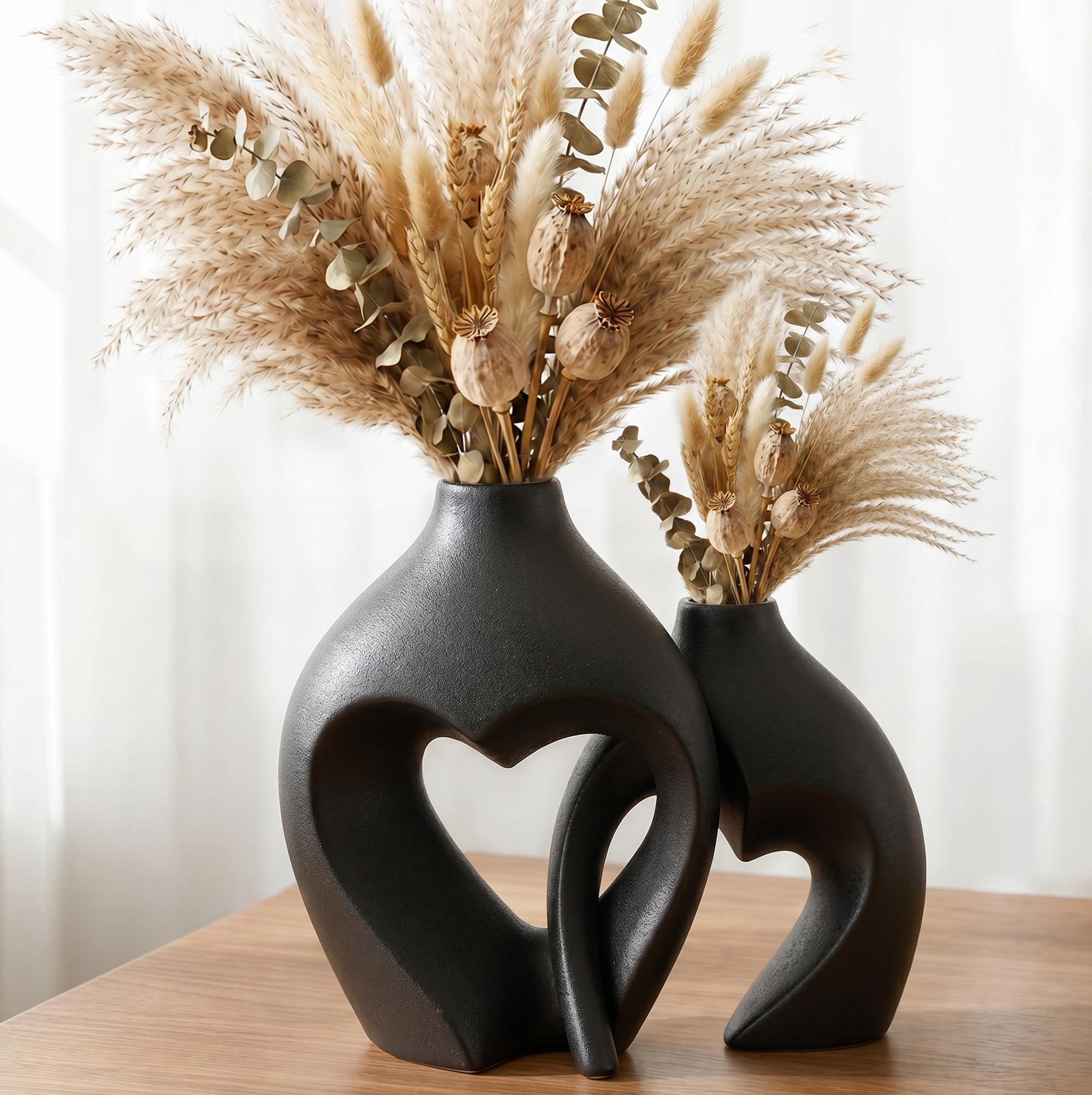 White Ceramic Flower Vases Table Decor Heart Shaped Vase Set of 2 | Nordic Heart Shaped Vases Minimalist Decorative Vase for Table Centerpiece Wedding Dining Living Room Office House Decoration
