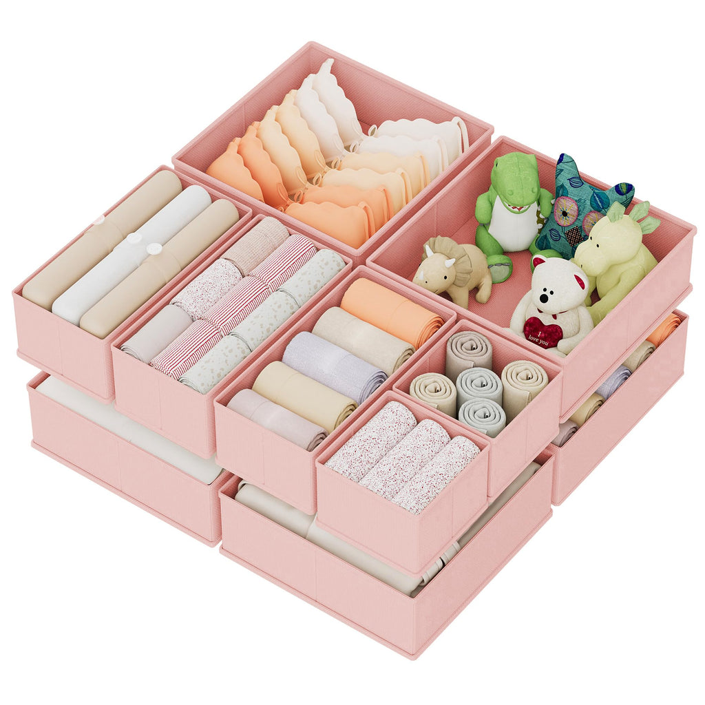 XIVIRACK 10 Pack Drawer Organizer for Clothes, Underwear Drawer Organizer Bins, Foldable Fabric Closet Storage Organizers, Drawer Dividers for Bras Undies Socks Ties, Beige
