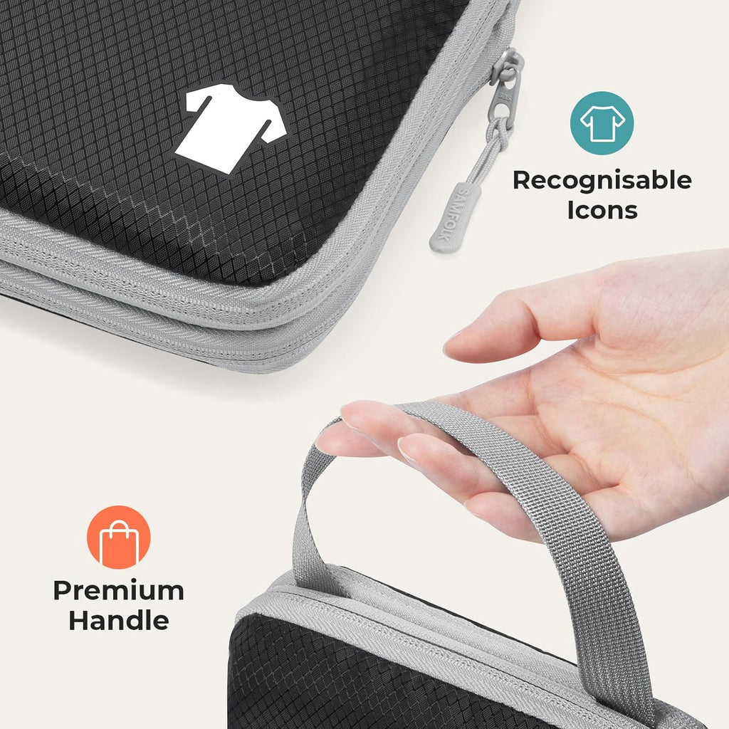 Samfolk Compression Packing Cubes for Suitcases Packing Cubes Compression Set Waterproof Suitcase Organiser Bags for Travel Suitcase Luggage Packing Organizer Bags Travel Essentials Black 8 Set