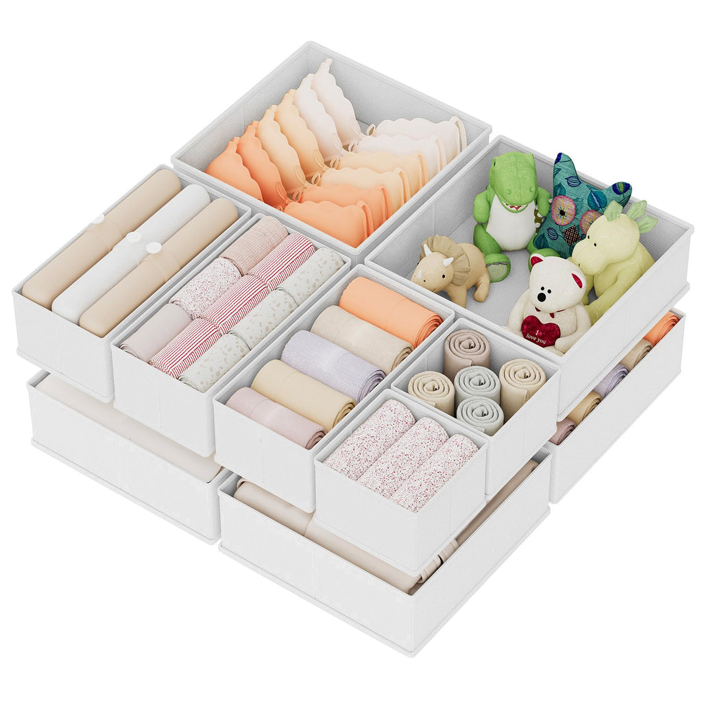 XIVIRACK 10 Pack Drawer Organizer for Clothes, Underwear Drawer Organizer Bins, Foldable Fabric Closet Storage Organizers, Drawer Dividers for Bras Undies Socks Ties, Beige