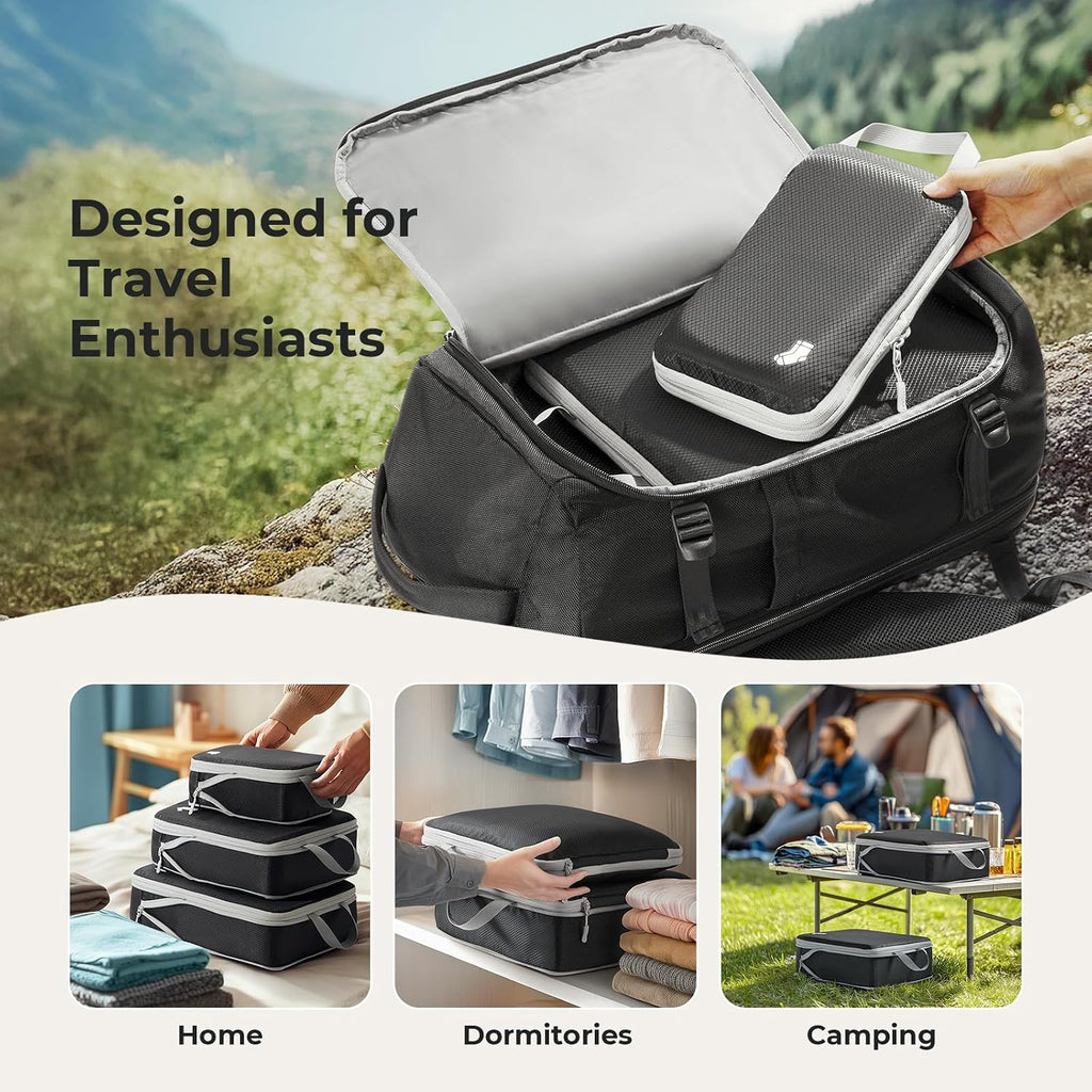 Samfolk Compression Packing Cubes for Suitcases Packing Cubes Compression Set Waterproof Suitcase Organiser Bags for Travel Suitcase Luggage Packing Organizer Bags Travel Essentials Black 8 Set