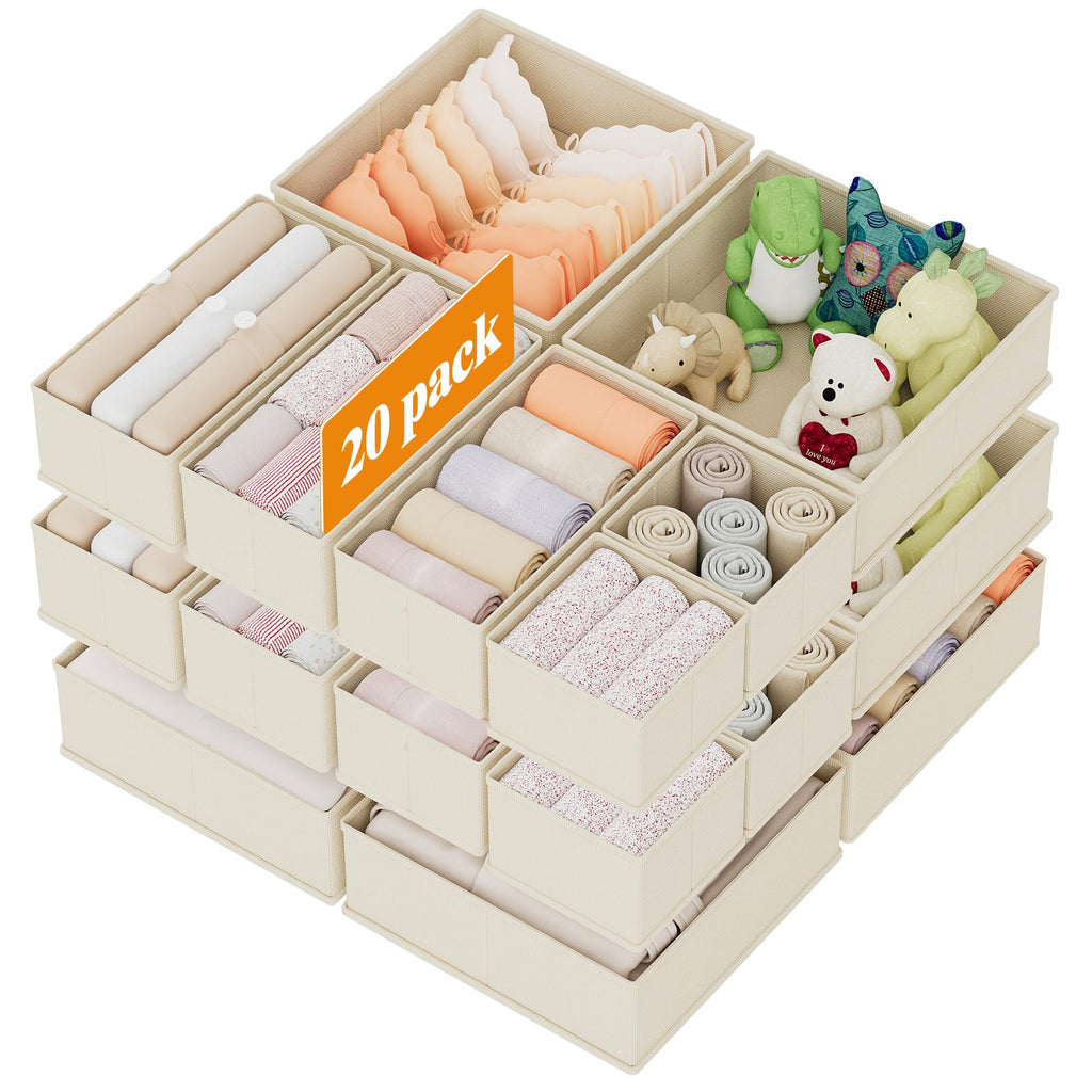 XIVIRACK 10 Pack Drawer Organizer for Clothes, Underwear Drawer Organizer Bins, Foldable Fabric Closet Storage Organizers, Drawer Dividers for Bras Undies Socks Ties, Beige