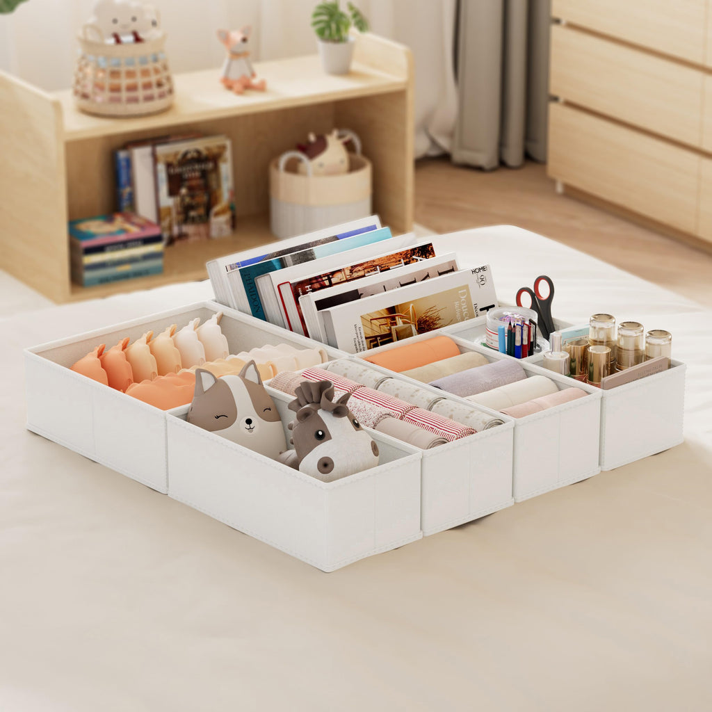 XIVIRACK 10 Pack Drawer Organizer for Clothes, Underwear Drawer Organizer Bins, Foldable Fabric Closet Storage Organizers, Drawer Dividers for Bras Undies Socks Ties, Beige