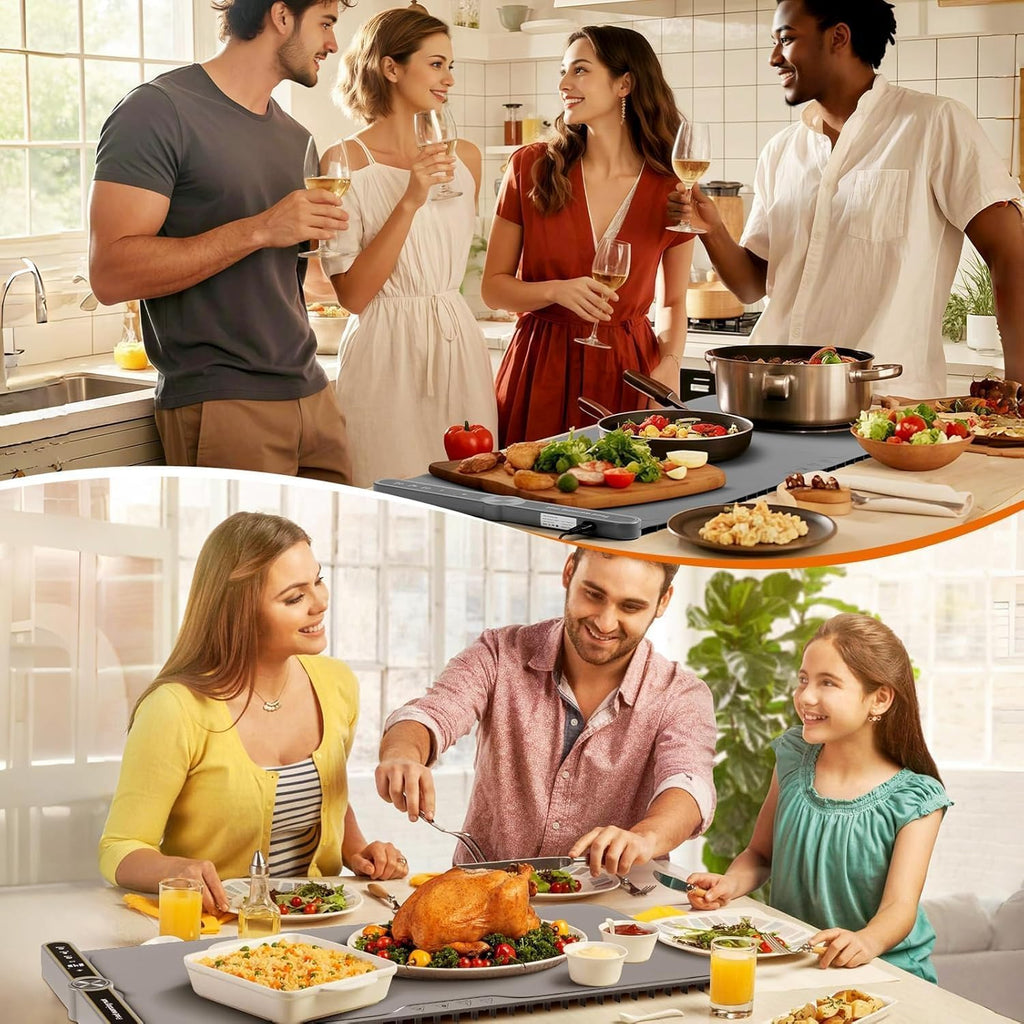 Extra Large Food Warming Mat, Heated Mat with 9 Temp Settings & 6H Timer, 8s Fast Heat, Child Lock & Waterproof, Foldable Silicone Warming Tray for Gatherings, Parties,Home (38x80cm)