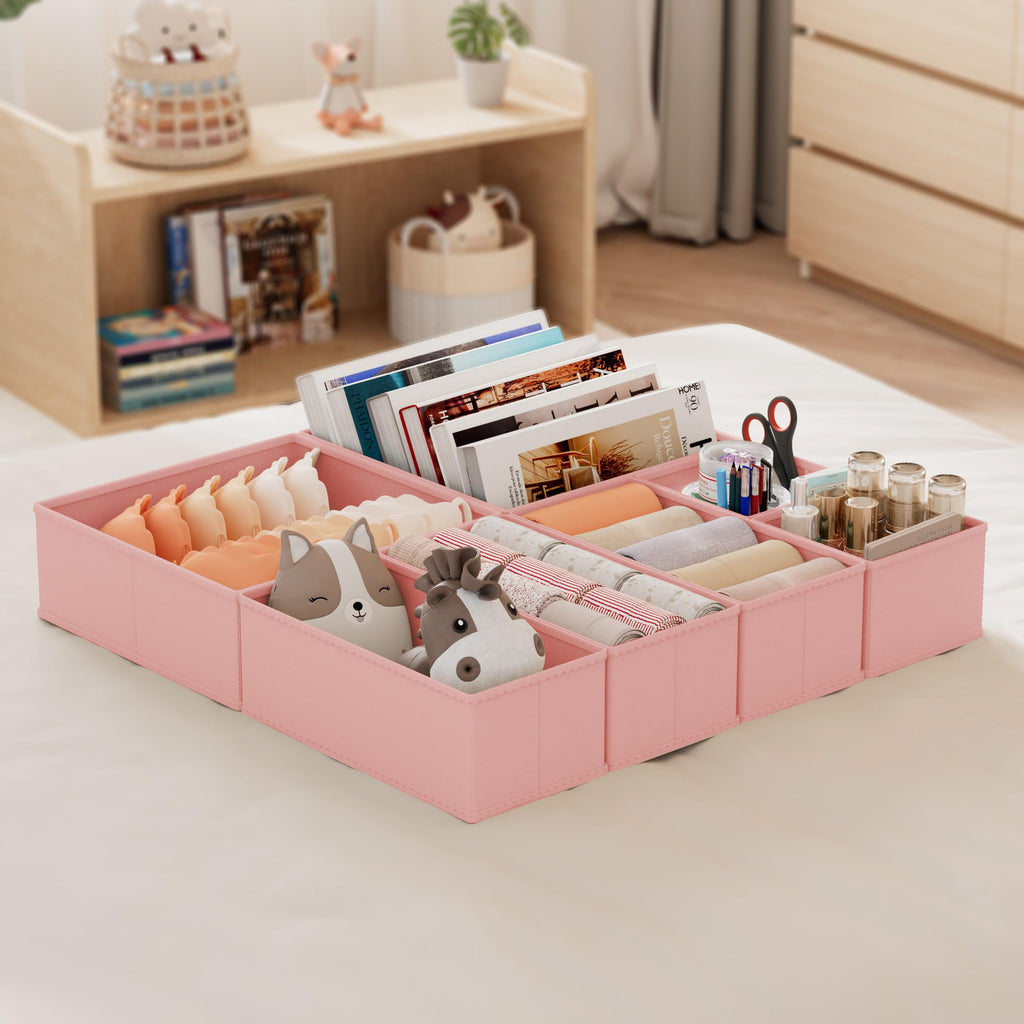 XIVIRACK 10 Pack Drawer Organizer for Clothes, Underwear Drawer Organizer Bins, Foldable Fabric Closet Storage Organizers, Drawer Dividers for Bras Undies Socks Ties, Beige