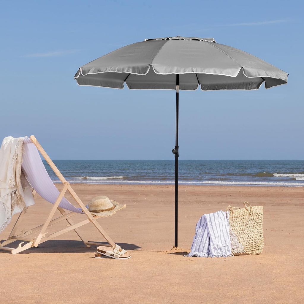 CHRISTOW Portable Beach Parasol Tilting Garden Sunshade Umbrella UV Resistant 2m