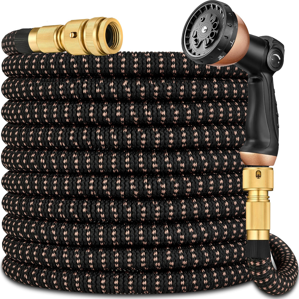 Expandable Garden Hose Pipe 150FT(45m), Flexible Water Hose w/10 Function Spray Gun & 2-in-1 Valve Quick Fittings, Lightweight, Durable, Kink-Free, Heavy Duty Expanding Hosepipes for Garden(BlackGold)