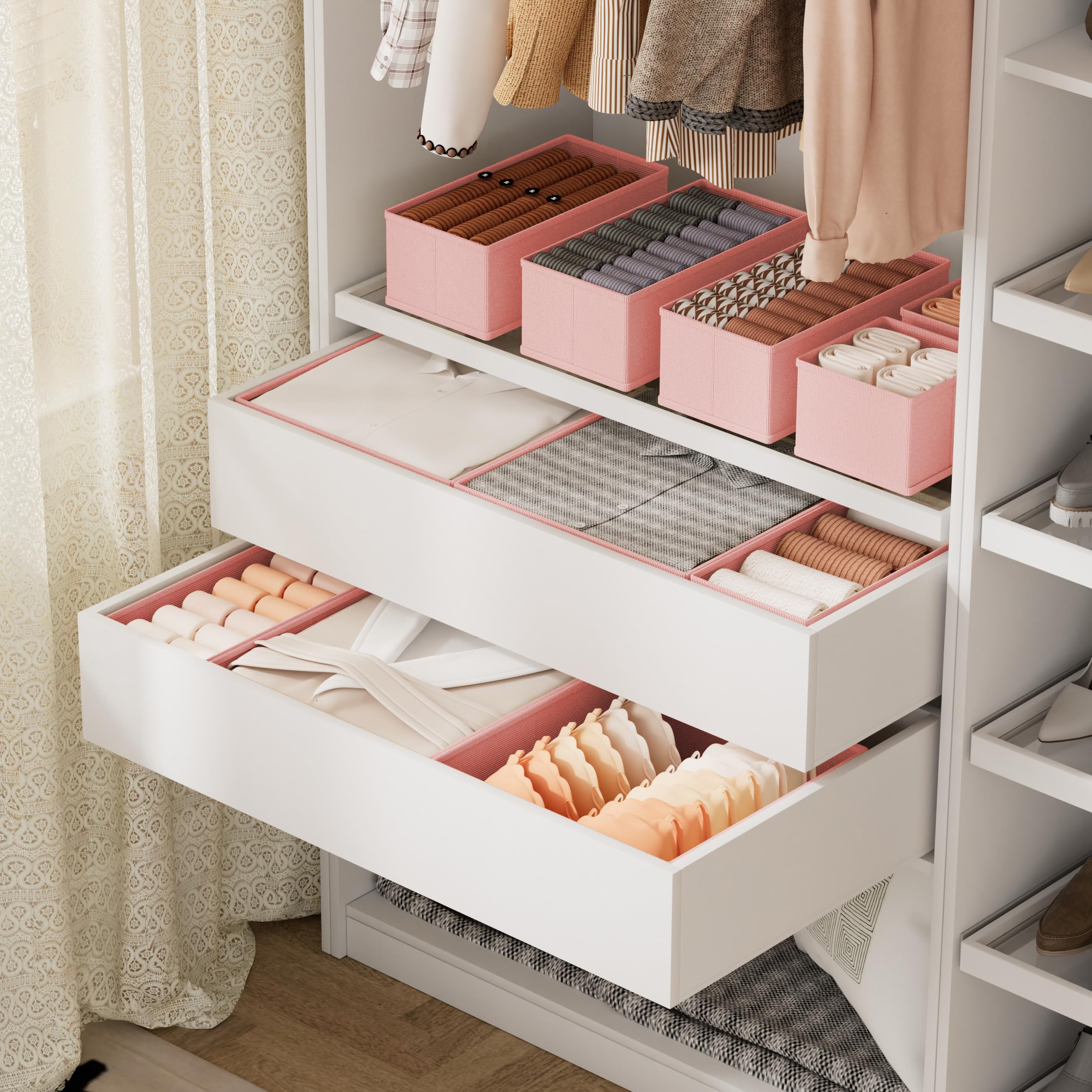 XIVIRACK 10 Pack Drawer Organizer for Clothes, Underwear Drawer Organizer Bins, Foldable Fabric Closet Storage Organizers, Drawer Dividers for Bras Undies Socks Ties, Beige