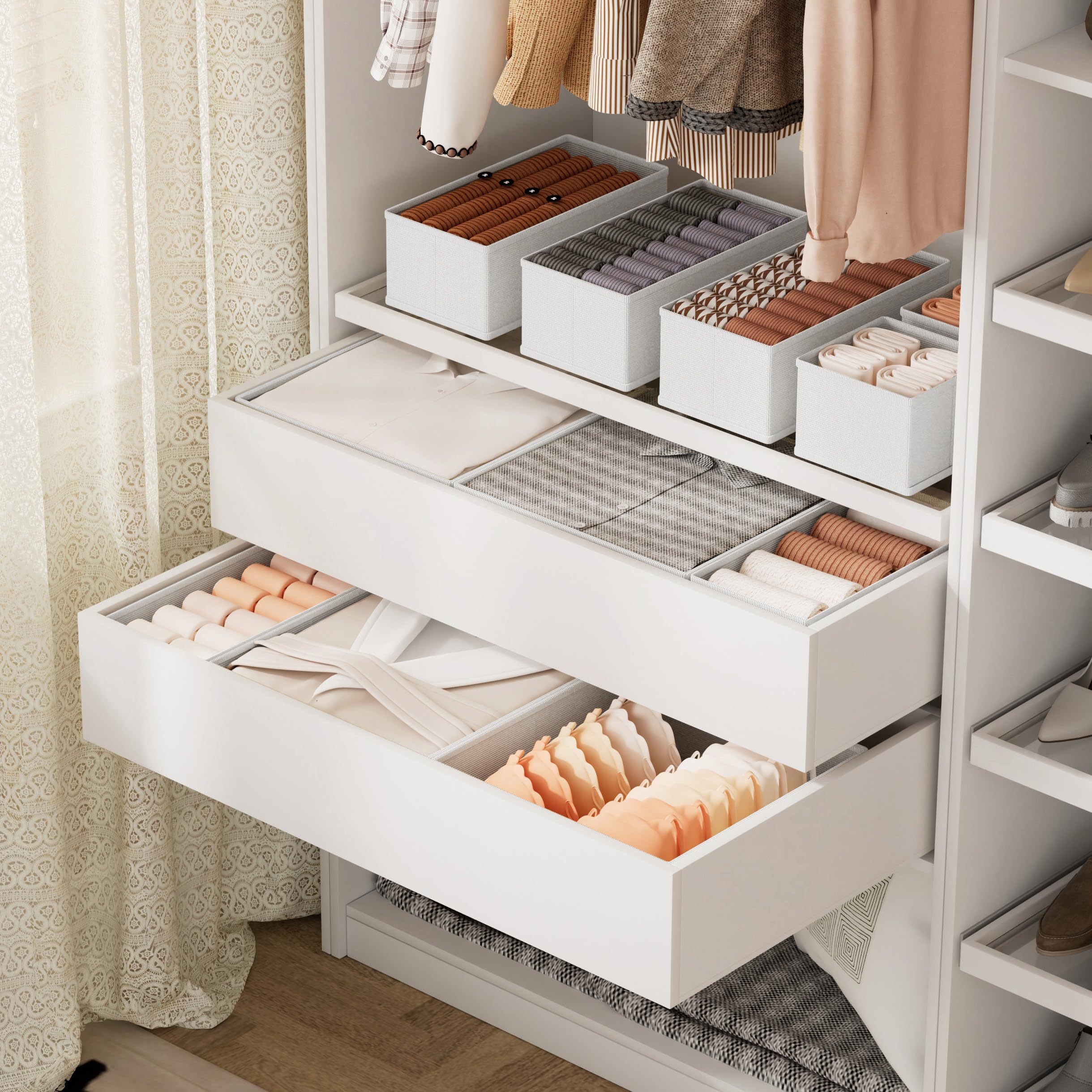 XIVIRACK 10 Pack Drawer Organizer for Clothes, Underwear Drawer Organizer Bins, Foldable Fabric Closet Storage Organizers, Drawer Dividers for Bras Undies Socks Ties, Beige