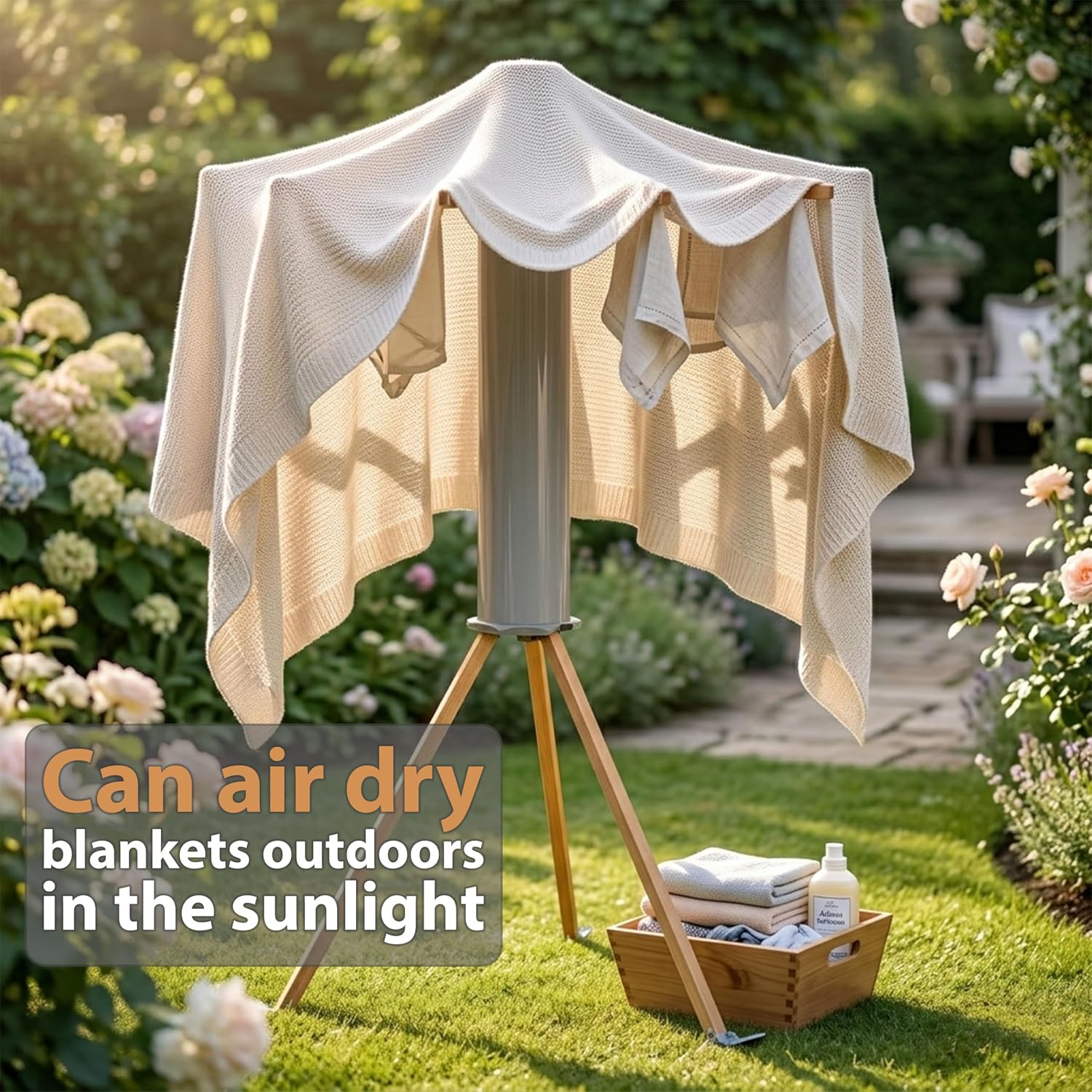 Crystals Octopus Clothes Drying Rack Airer – Portable Cloth Airer 16 Arm Wooden Collapsible Pole Tripod Laundry Dryer Horse Stand, Floor Standing Foldable Clothes Hanger for Home Use_Grey