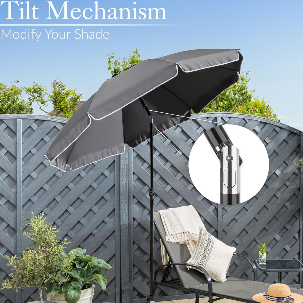 CHRISTOW Portable Beach Parasol Tilting Garden Sunshade Umbrella UV Resistant 2m