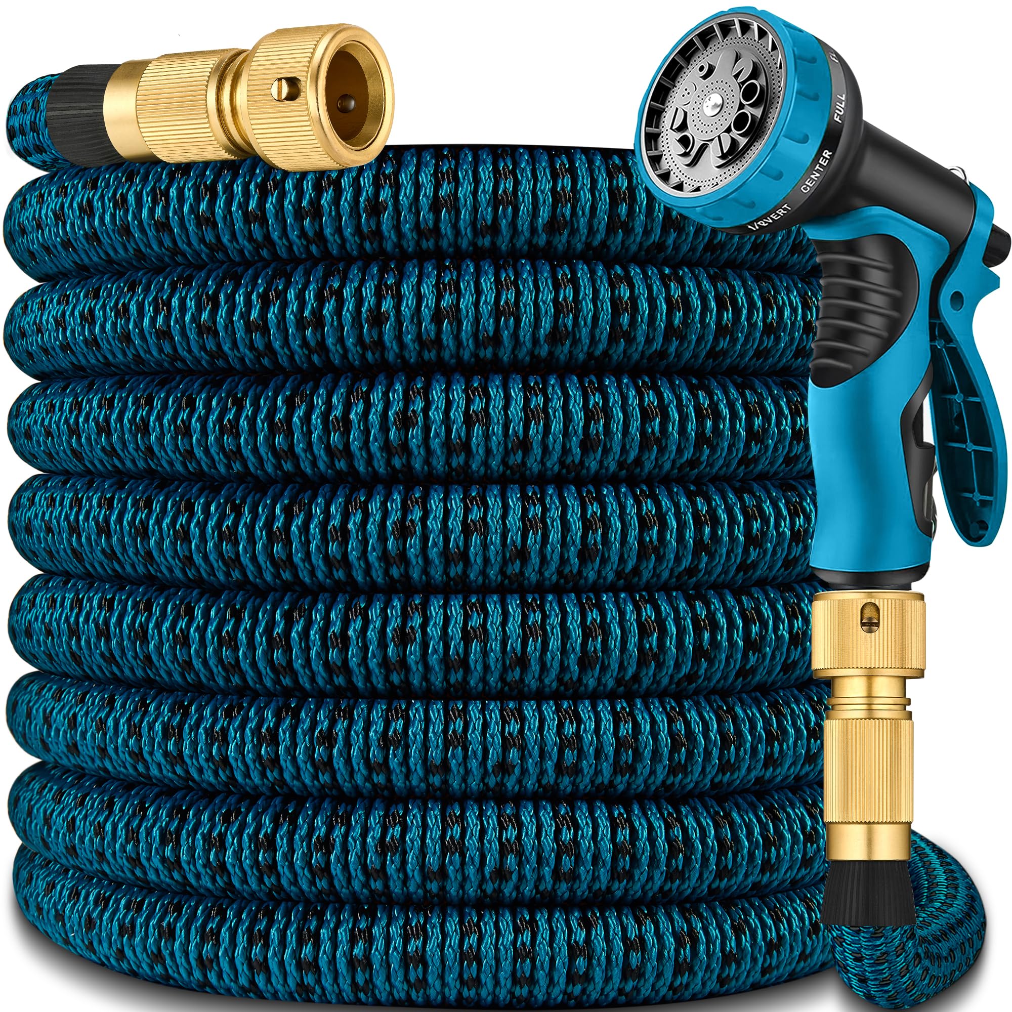 Expandable Garden Hose Pipe 150FT(45m), Flexible Water Hose w/10 Function Spray Gun & 2-in-1 Valve Quick Fittings, Lightweight, Durable, Kink-Free, Heavy Duty Expanding Hosepipes for Garden(BlackGold)