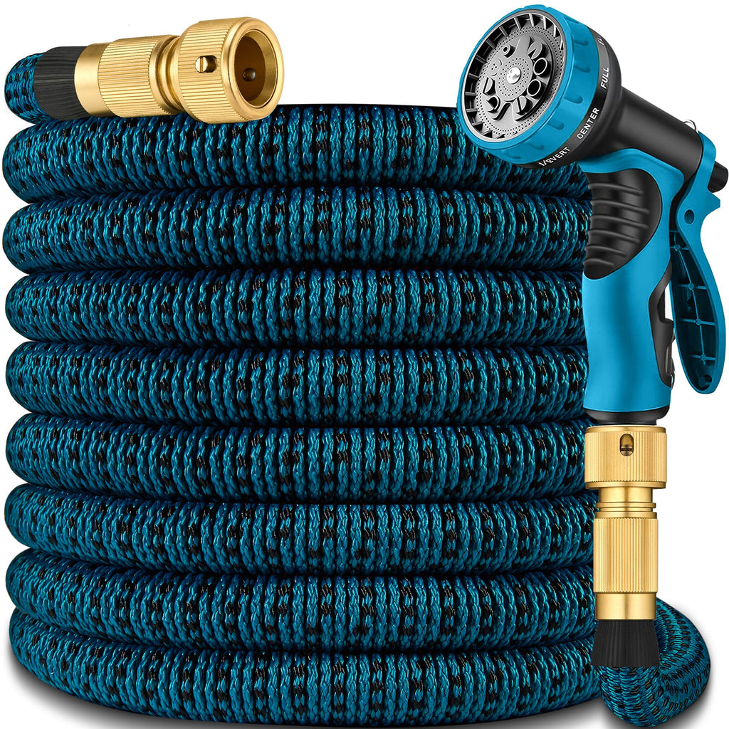 Expandable Garden Hose Pipe 150FT(45m), Flexible Water Hose w/10 Function Spray Gun & 2-in-1 Valve Quick Fittings, Lightweight, Durable, Kink-Free, Heavy Duty Expanding Hosepipes for Garden(BlackGold)